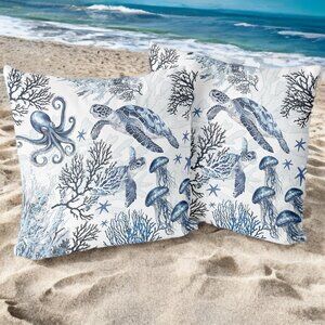 Decorative Pillow Covers Soft 2pc Beach Coastal Decor Cottage Accent Decoration